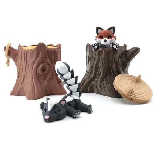 Trash Animal Fidget Toy Set – Mini Trash Can & Tree Stump Surprise